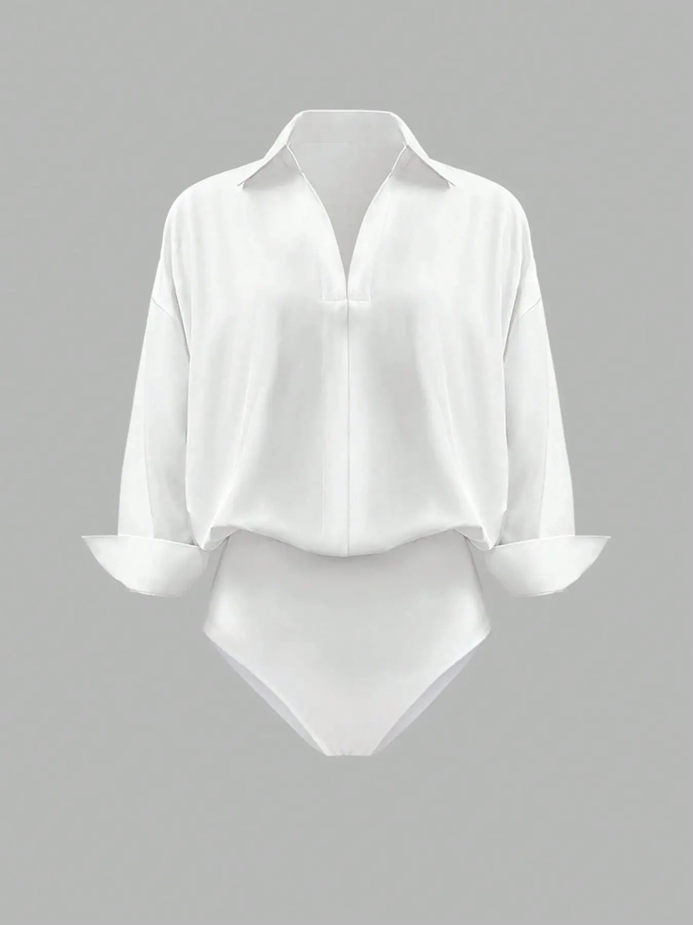 Casual Solid Color Collared Shirt Long Sleeve Bodysuit, Women's Fashion One-Piece, Comfortable, Elegant, Stylish and Chic Design, Perfect for Daily Wear
