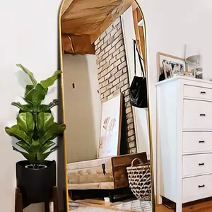 Floor Mirror, Full Length Mirror with Stand, Arched Wall Mirror, Mirror Full Length, Gold Floor Mirror Freestanding, Wall Mounted Mirror for Bedroom Living Room (Gold) Decor Aluminium Glass