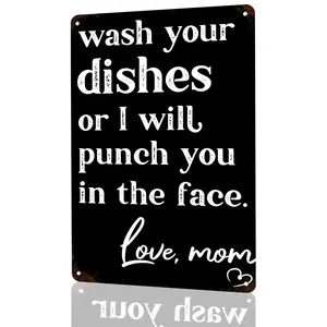 Funny Kitchen Wall Decor Plaque – Wash Your Dishes Love Mom Aluminum Metal Sign, Aluminum Wall Sign 8×12 Inch Kitchen Humor Decor Gift Rectangle Design Door