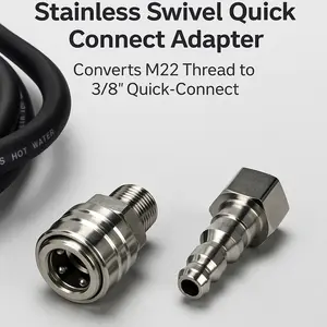 Stainless Swivel Quick Connect Adapter – Converts M22 Thread to 3/8″ Quick‑Connect SET MALE & Female