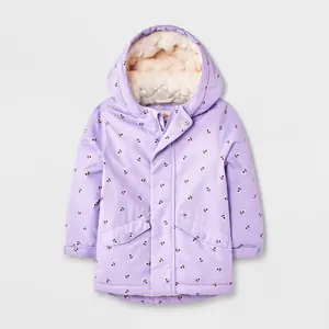Toddler Girls' Hooded Floral Printed Parka Jacket - Cat & Jack Lavender 18M