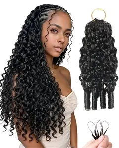 Burmese Curly Feather Human Crochet Hair 50 stands 60g for Black Women Pre-Separated Looped Invisble Curly Human Hair Reusable Wet and Wavy Remy Hair Extensions