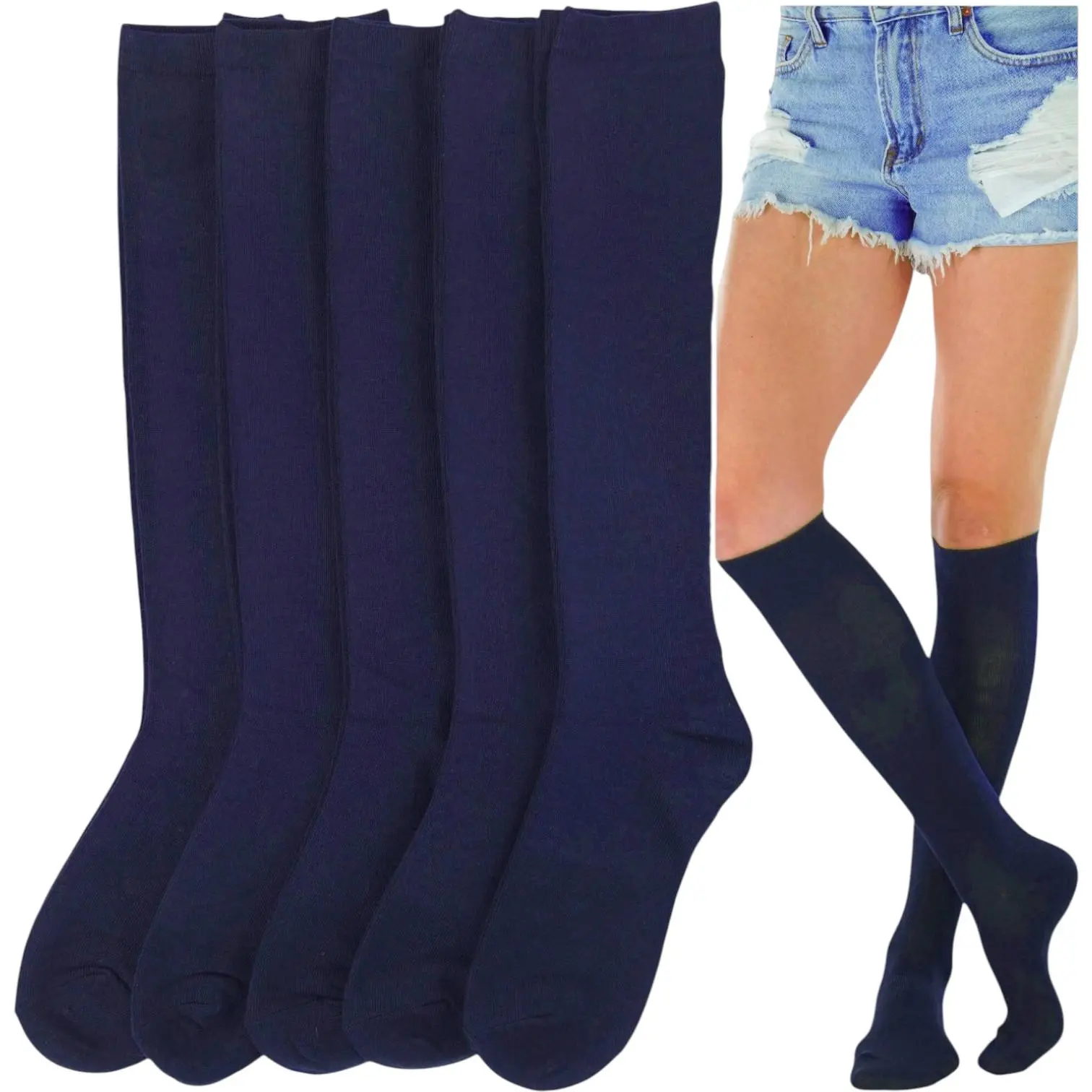 ToBeInStyle Women's Pack Of 6 Solid And Fashion Print Knee High Socks ToBeInStyle Women's Pack Of 6 Solid And Fashion Print Knee High Socks