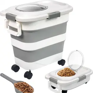 Adorabby Extra Large 25-30 Lbs Heavy Duty Foldable Pet Food Storage Container with Sealed Lid, Wheels & Handle