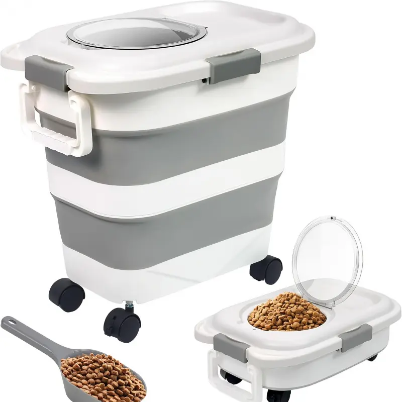 Adorabby 25-30 Lbs Heavy Duty Foldable Pet Food Storage Container with Sealed Lid, Wheels & Handle