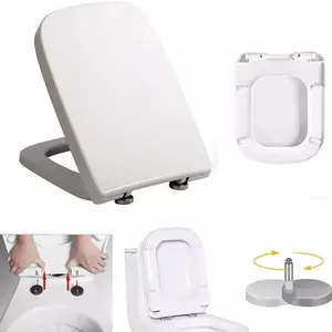 Soft Close Square Toilet Seat with Quick Release, Anti-Bacterial Design, Adjustable Features for Enhanced Comfort