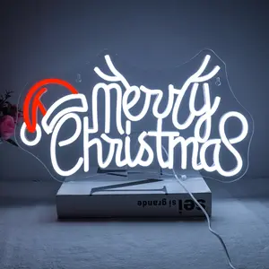 1pcs Christmas Glowing Reindeer Antler Hat Neon Light, LED Wall Hanging Neon Sign, USB Powered Christmas Decoration for Home Office Shop Window
