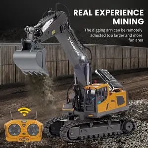 Remote Control Alloy Engineering Toy, 2.4g RC Excavator with Bucket, Electric Dump Truck with Lights, Ideal Gift for Kids