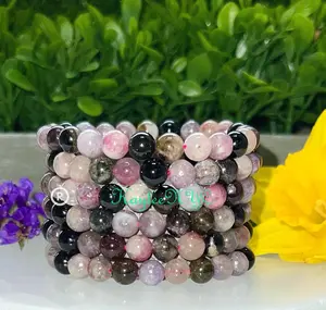 Wholesale Lot 6 Pcs Watermelon Tourmaline 8mm 7.5” Natural Stretch Bracelet