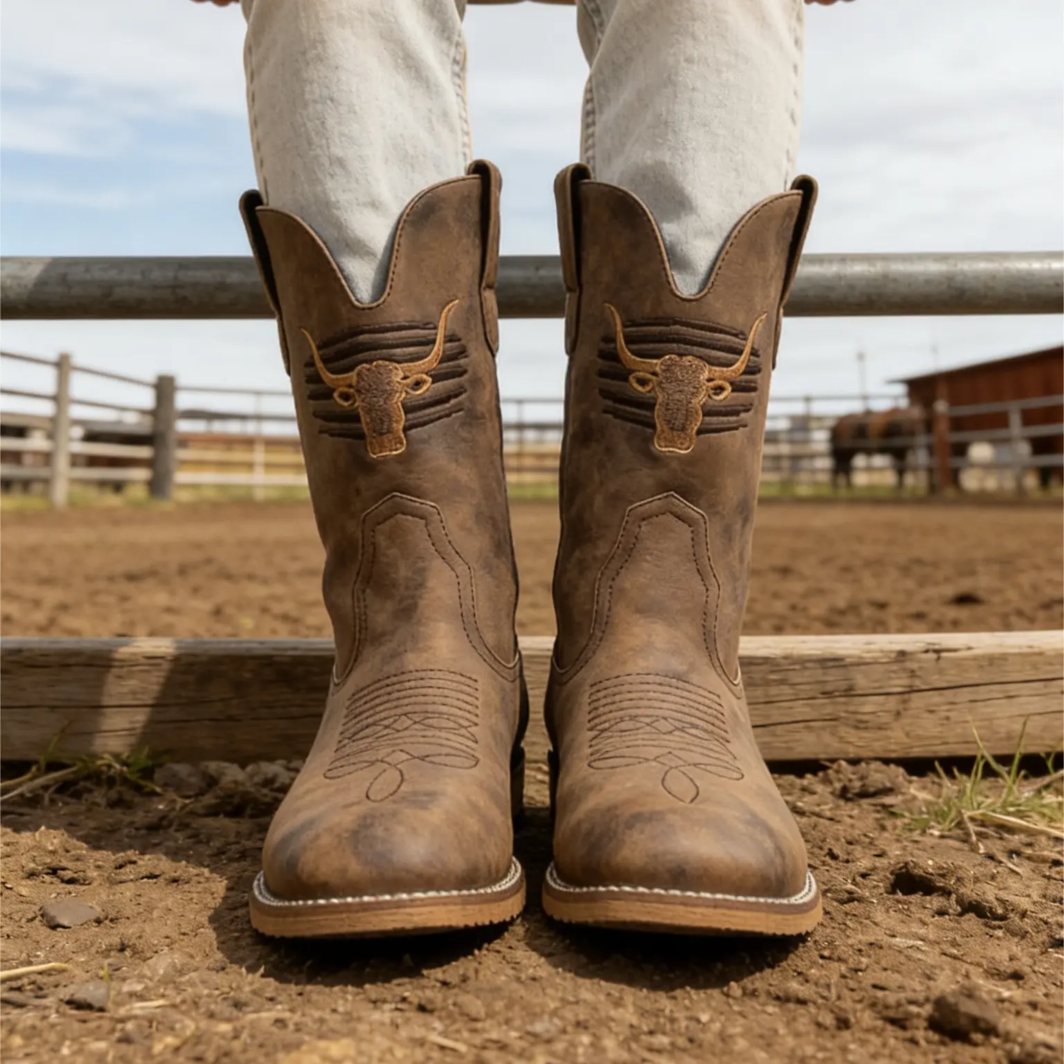 Winbird Cowboy Boots For Men Square Toe Western Men