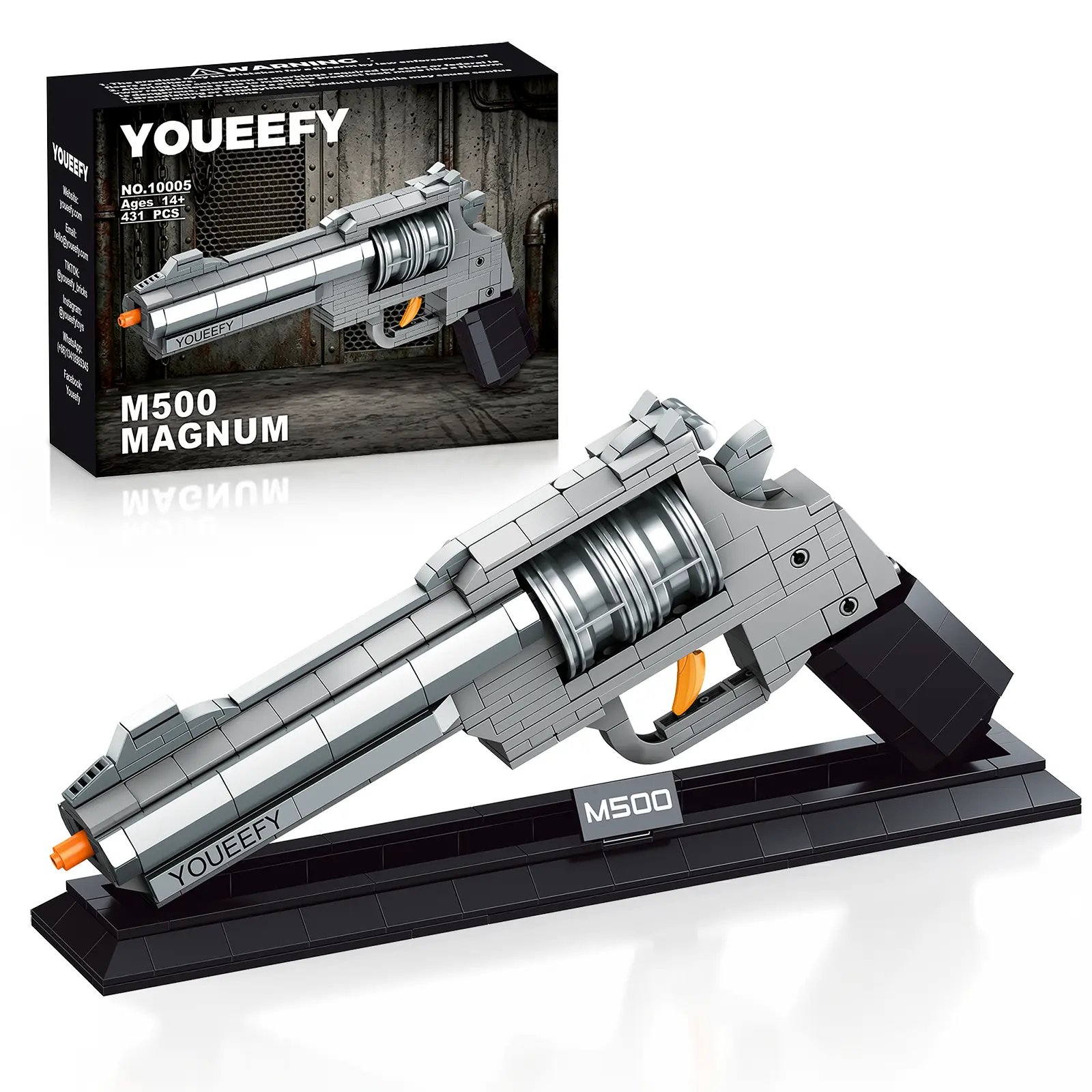 M500 Magnum Military Theme Collectible Building Block Set with 5 cm Base Depth Display Stand - 431 Construction Bricks & Parts, 12 Years Above Assembling Toy, Unique Gift for Collectibles & Build-and-Display Enthusiasts, Assembly Kit