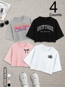 Women's Casual Basic Loose Fit Short Sleeve Top Set, Womenswear, Soft Comfortable Fabric, Perfect for Outdoor Shopping & Summer Wear