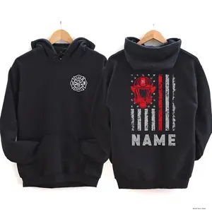 Fire Dept Custom Hoodie, Red Line Flag Graphic Sweatshirt, Personalized First Responder Style, Shirts Men, Men's Top