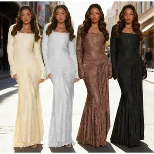 Women's Maxi Lace Formal Dress, Square Neck Long Sleeve Ruched Bodycon Mermaid Gown, Sheer Floral Textured, Trendy Party/Date Night/Wedding Guest Outfit, Plus Size Friendly, Flattering Silhouette for Special Occasions