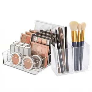 Transparent Acrylic Makeup Storage Box Set, Includes Palette and Lipstick Holder, Space-Saving Cosmetic Organizer for Bathroom Vanity
