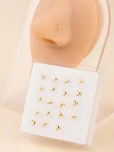 20pcs Crescent Shape Nose Studs Set, Unisex Piercing Jewelry, Cool Style Nasal Rings, Fashionable Nose Accessories