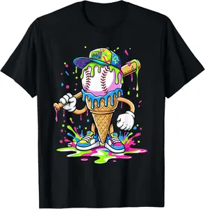 Baseball Drip for Boys Ice Cream Drip Youth Boys Baseball T-Shirt YOUNG BOYS graphic tee