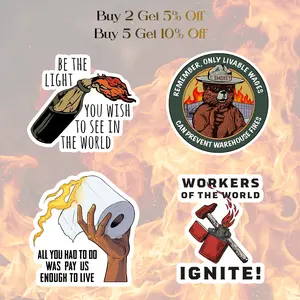 Only Livable Wages Prevent Warehouse Fires Sticker Set - Smokey Bear Parody - Workers Rights & Union Support Labor Apparel