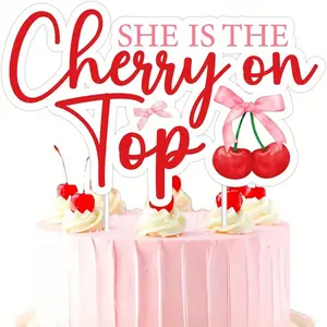 1 Set She's the Cherry on Top Bachelorette Party Cake Topper Cherry Bachelorette Party Decorations Bow Fruit Bridal Shower Cake Topper for Women Bachelorette Party Bridal Shower Supplies