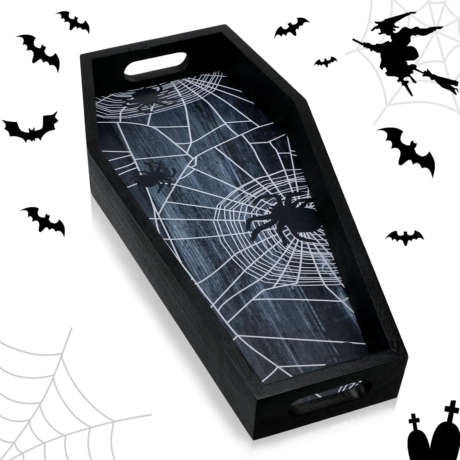 Halloween Charcuterie Board Halloween Trays and Platters Coffin Shaped Craft Serving Box Wooden Serving Tray Candy Serving Trays with Handles Black Coffin Tray for Halloween Party