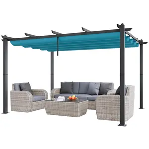 VEVOR 10'x13' Outdoor Retractable Pergola with Canopy,  Aluminum Pergola with Retractable Canopy, Modern Pergola with Sun Shade Canopy for Patios, Gardens, Decks, Backyards (Bule)