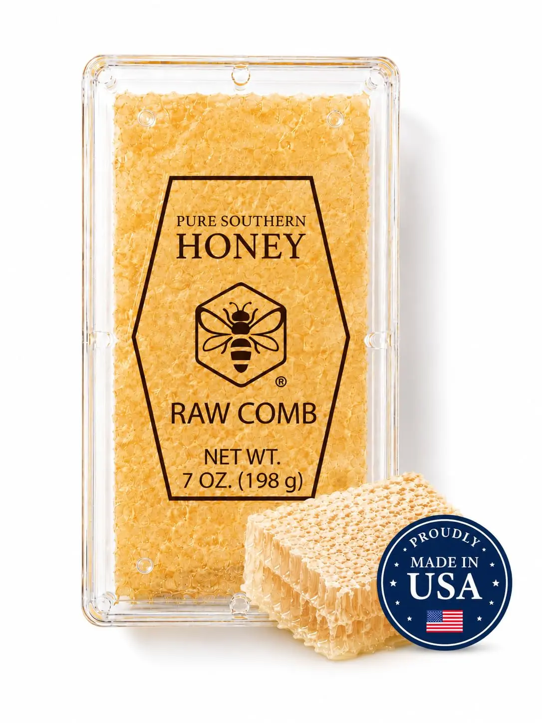 100% Raw Edible Honeycomb by Pure Southern Honey [7 oz] - Authentic, USA - Made - Unheated - Non - GMO, Unsweetened, All-Natural