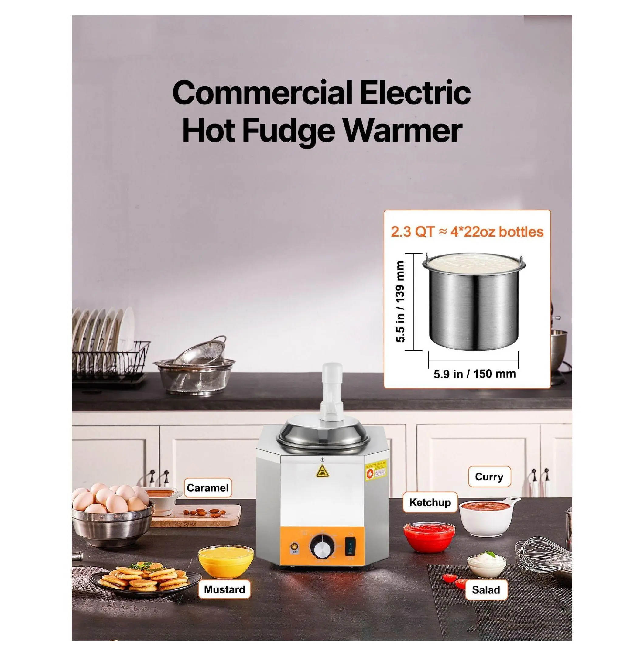 Electric Cheese Warmer, 2.4L  Fudge Dispenser, Adjustable Temp 86-230F, Commercial Nacho Cheese Sauce Warmer with Pump, for Caramel & Chili Default