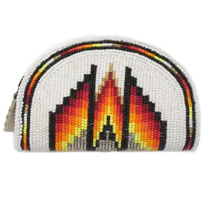 Hand Beaded Native American Inspired Ethnic Style Seed Bead Coin Purse - White Fire