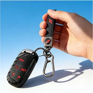 Compatible with Dodge Charger Key Fob Covers,Carbon Fiber Car Key Cover with Car Keychain,5 Buttons Keyfobs Covers Compatible with Dodge Challenger Durango Jeep Wrangler