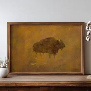 Buffalo in Sandstorm Art Print: Vintage Western Wildlife Painting