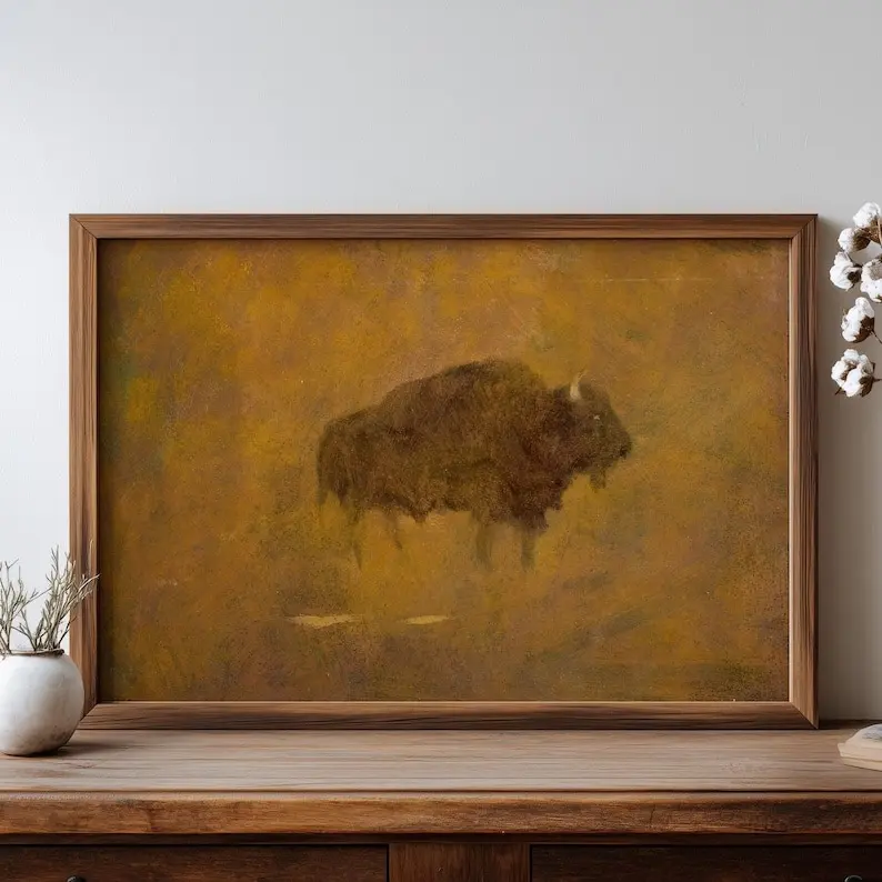 Vintage Western Buffalo in Sandstorm Decorative Wall Art Print - 11x17,16x24,24x36 Vintage Prints, Trendy Tube-Packaged Home Decor Wall Display Paper Poster