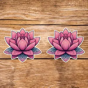 Pink Lotus Stickers - 2 Pack, 3.5in, Waterproof, Glossy Finish Vinyl, Unique Design for Decor & Personalization - Perfect for DIY Projects & Gifts