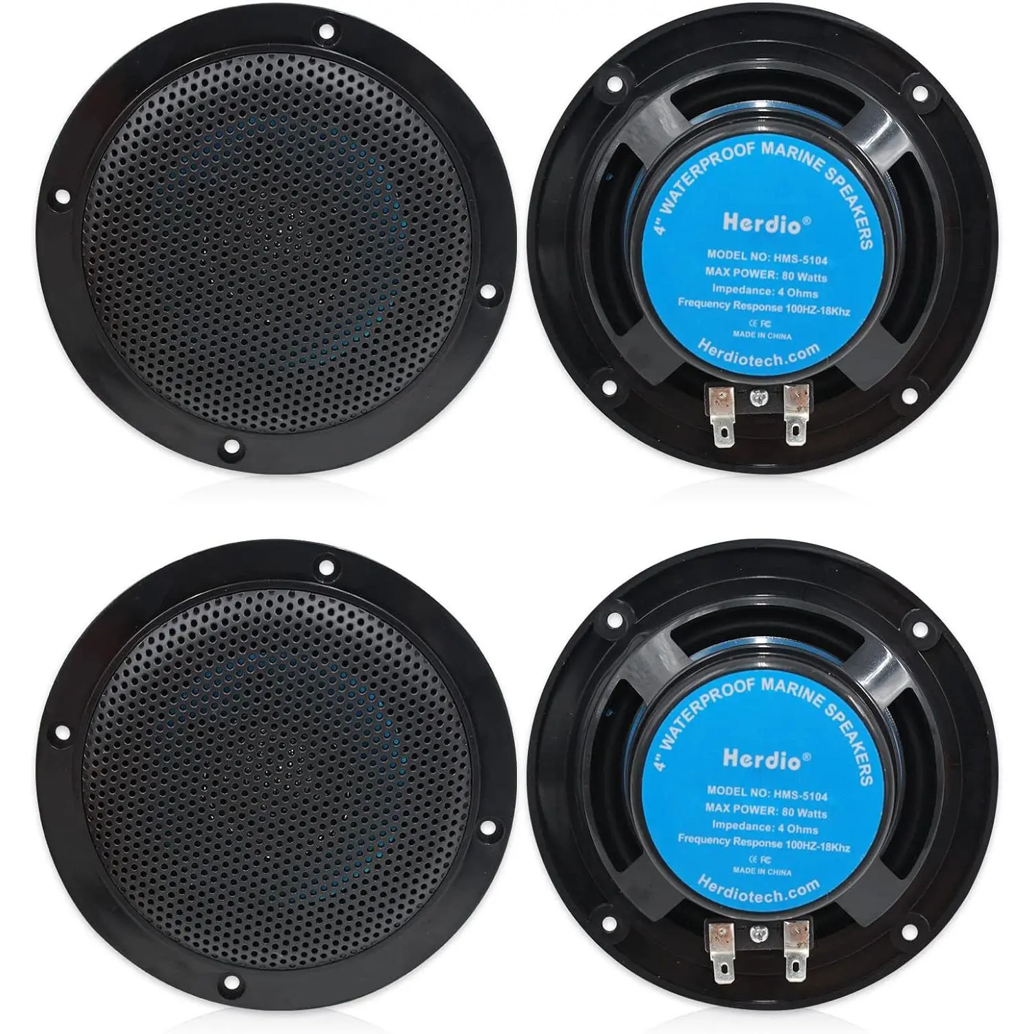 Herdio 4-Inch 320W Wireless Bluetooth Ceiling Speakers, 4-Pack Black 2-Way Water-Resistant Flush-Mount Units with Wide Range Sound Performance, Compatible with Smartphones & Mobile Devices for Bathroom, Home Theater