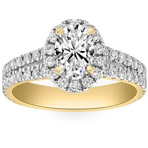 2Ct Diamond Oval Lab Grown Halo Engagement Ring White, Yellow or Rose Gold