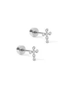 Screwback Stud Earrings - Clara Cross Silver Sparkle