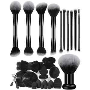 30PCS All-in-One Makeup Tools Set, 10 Professional Makeup Brushes, Regular & Mini Makeup Sponges, Triangle Powder Puffs, Mini Air Cushion Puffs, Hairband, Hand Bowl Straps, Facial Cleansing Sponges, Makeup Brush Cleaning Tools and Eyelash Curler