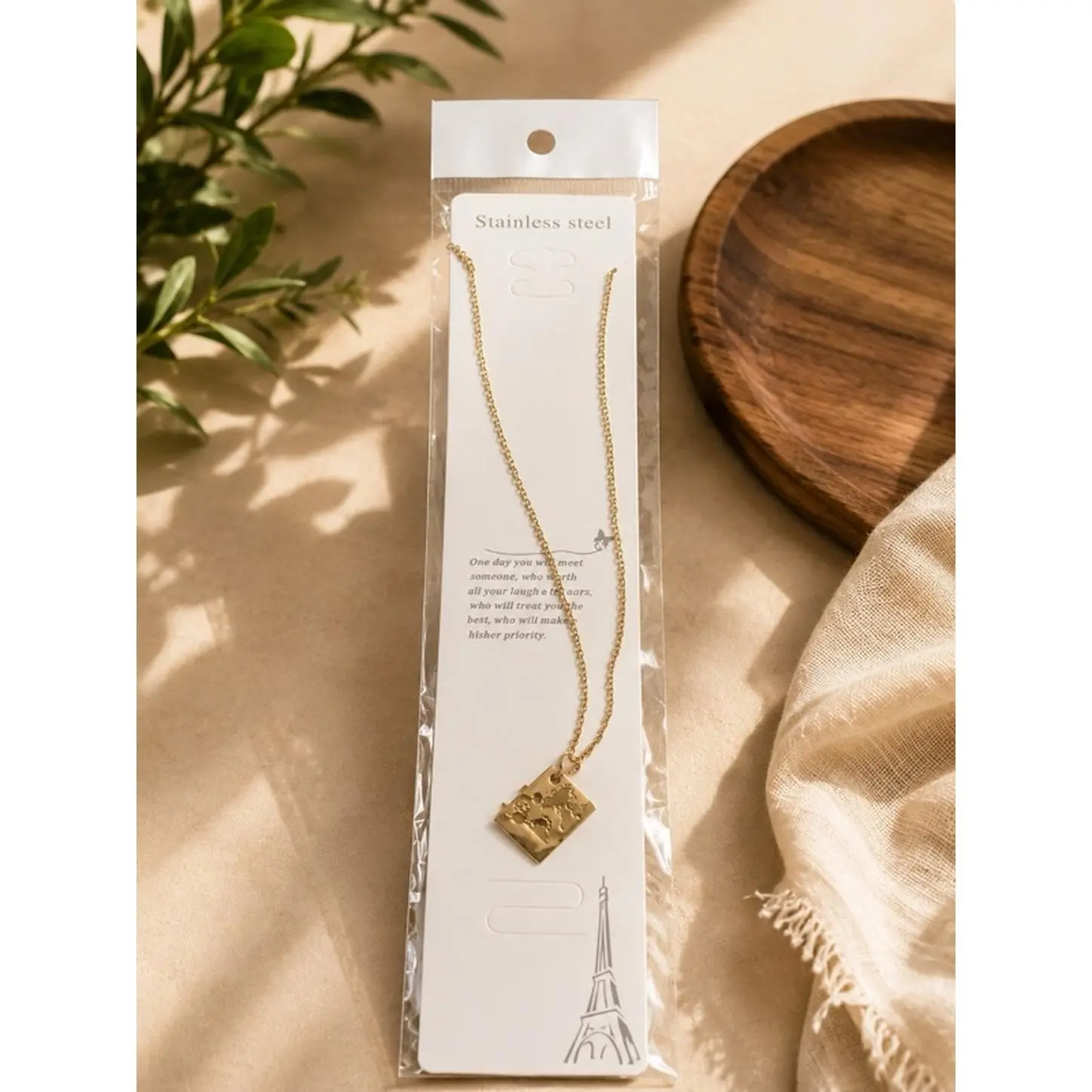 Elegant stainless steel necklace with a stylish world map pendant. Tarnish-resistant, lightweight, and perfect for everyday wear or gifting. A timeless accessory for any jewelry collection.