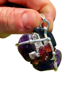 Manifestation Amulet Pendant (Manifestation) Pendant with Black Satin Cord, Hypersthene, Amethyst, Selenite, Garnet
