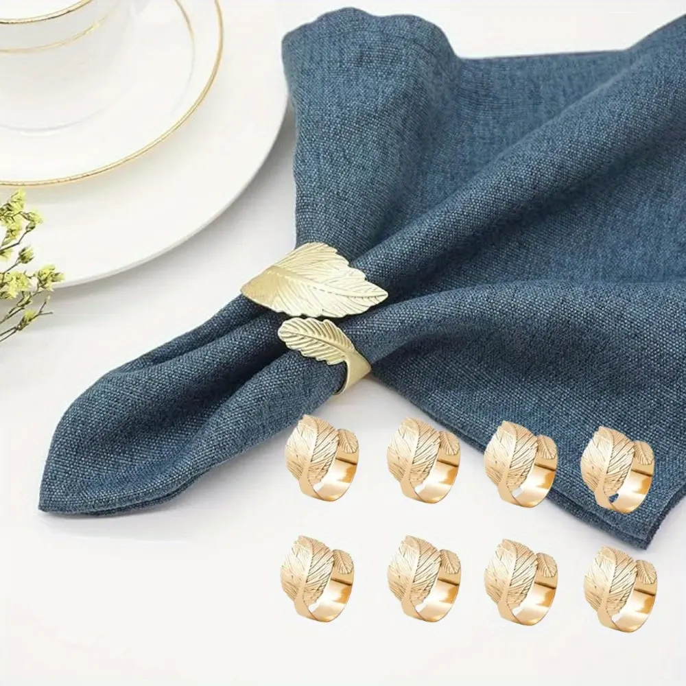 8PCS Golden Leaf Shape Napkin Rings Exquisite Napkin Holders Metal Napkin Buckles Family Dining Accessories Perfect for Thanksgiving Weddings Christmas Table Decor