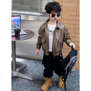 Boys' Comfortable Fleece-Lined Zipper Jacket Biker Outfit - Casual Lapel Long Sleeve Coat, New Autumn And Winter Season