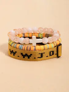 Wwjd Letter Beaded Bracelet, Stackable Bracelets, Fashionable Cross Charm Decor Beaded Bracelet for Women & Men, Trendy All-match & Exquisite Faith Wear Jewelry for Birthday Gift
