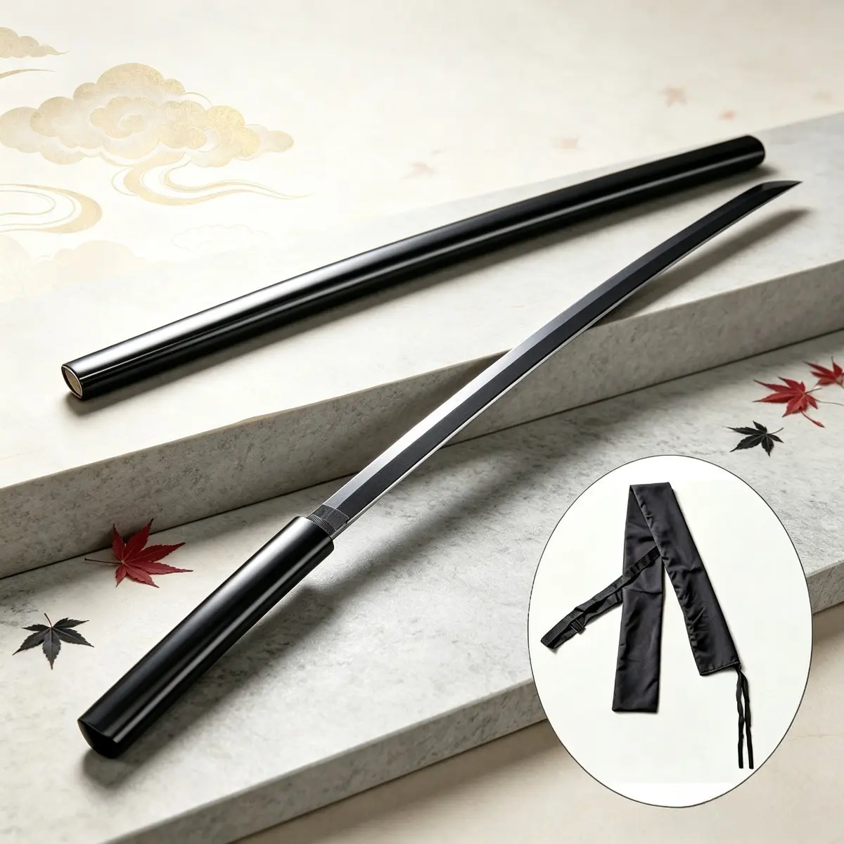 Traditional Japanese Unsharpened Full Size Iaido Katana Training Sword with Sword Bag, Martial Arts Practice Anime Cosplay Prop, Wall Display Cool Gift for Men
