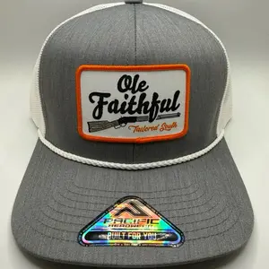 Ole Faithful Tailored South Gray Trucker Hat with Orange Border and White Mesh Back