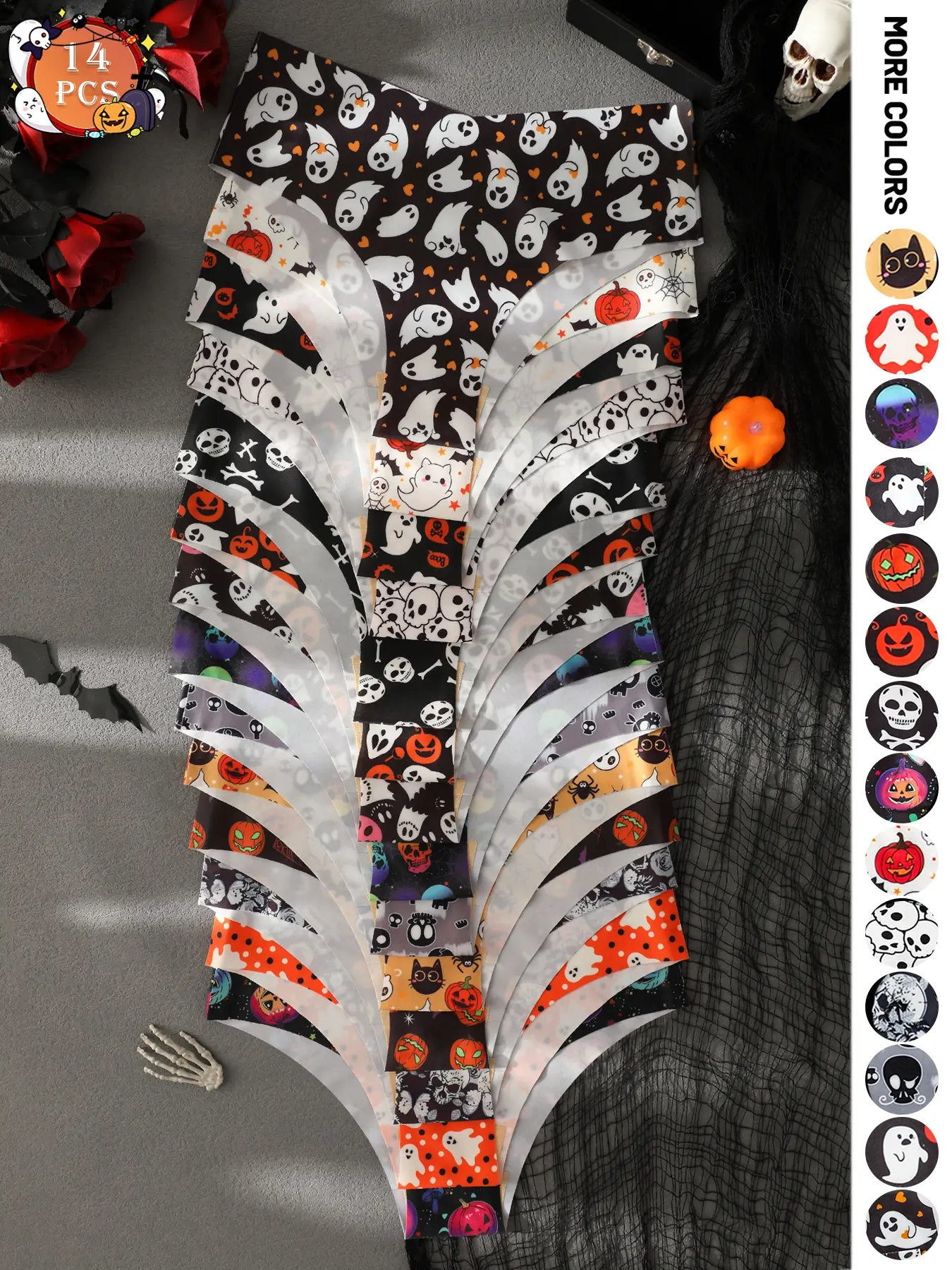 5/7/14 Pack Halloween Themed Women's Cheeky Hipster Panties, Multiple Prints, Seamless Low Waist, Perfect for Fall Winter Daily Wear and Holiday Gifts