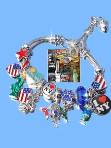 New York Memorial Charm Bracelet, Florida Travel Souvenir, Star Girl Bracelet, European Flag Bracelet, Irish Brazilian Spanish Flag Bracelet