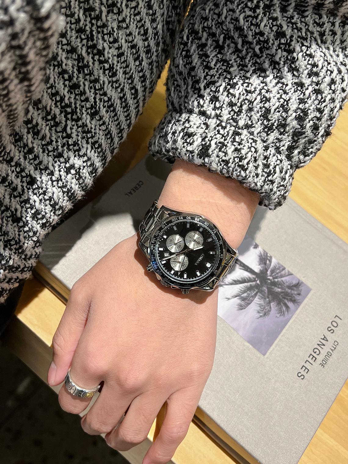 Swiss Luxury Men's Multifunctional Watch - Luminous Quartz Wristwatch with Premium Steel Band, Waterproof Business Style