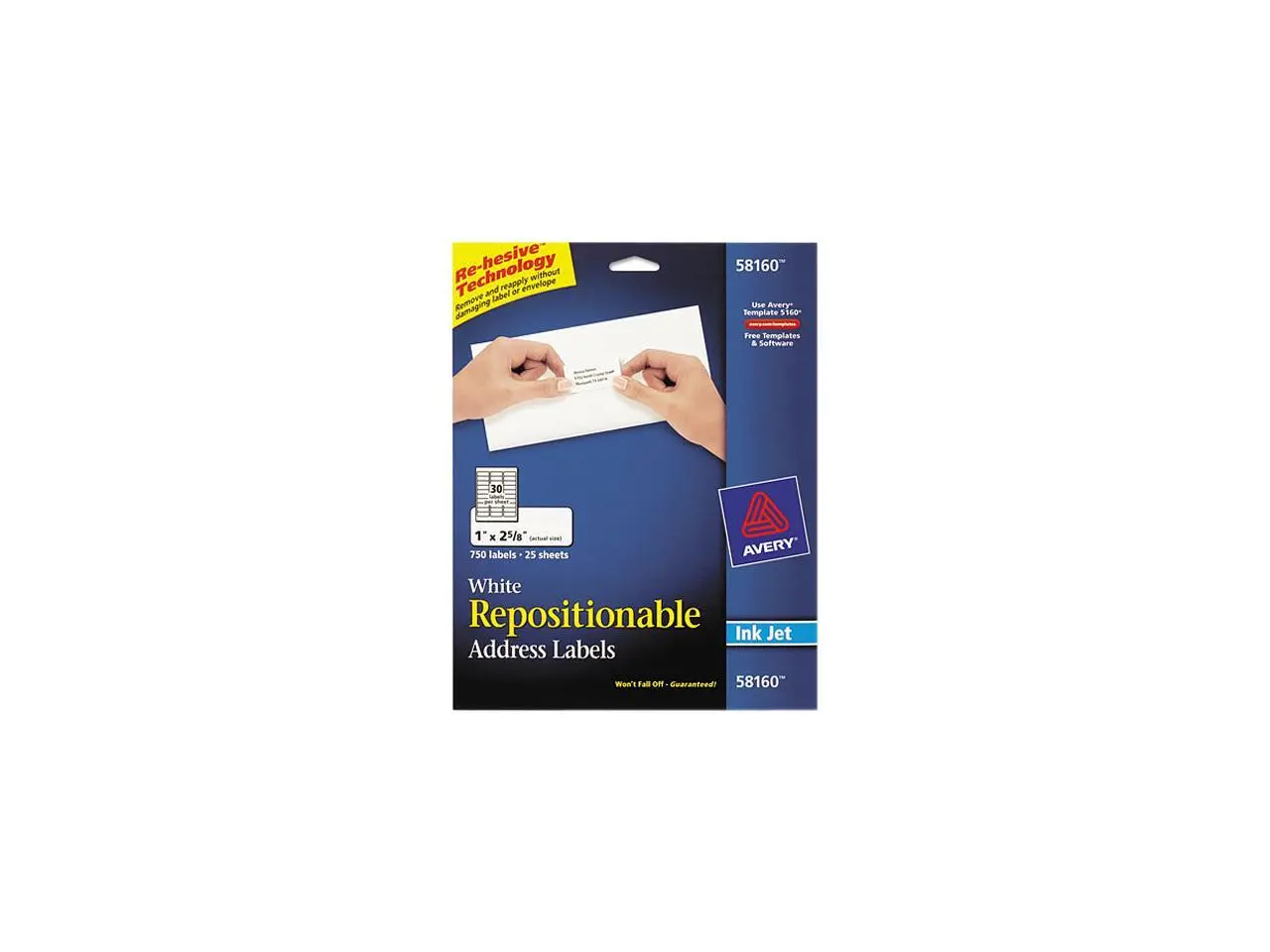 Avery 58160 Re-hesive Inkjet Labels, 1 x 2 5/8, White, 750/Pack Avery 58160 Re-hesive Inkjet Labels, 1 x 2 5/8, White, 750/Pack