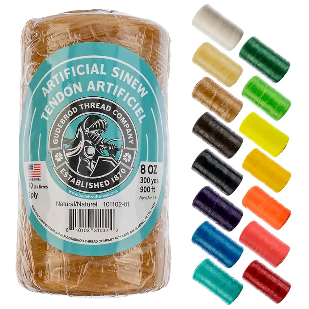 Gudebrod 5ply Waxed Sinew Thread 70lb for Beading and Crafts, Made in USA