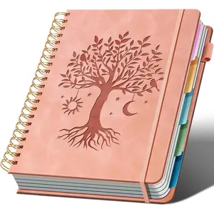 Hardcover Spiral Notebook 8.5" x 11" with 5 Removable Dividers 300 Pages Leather 5 Subject Notebook College Ruled 100GSM Large Spiral Notebooks for Work Thick Lined Journal for Women,