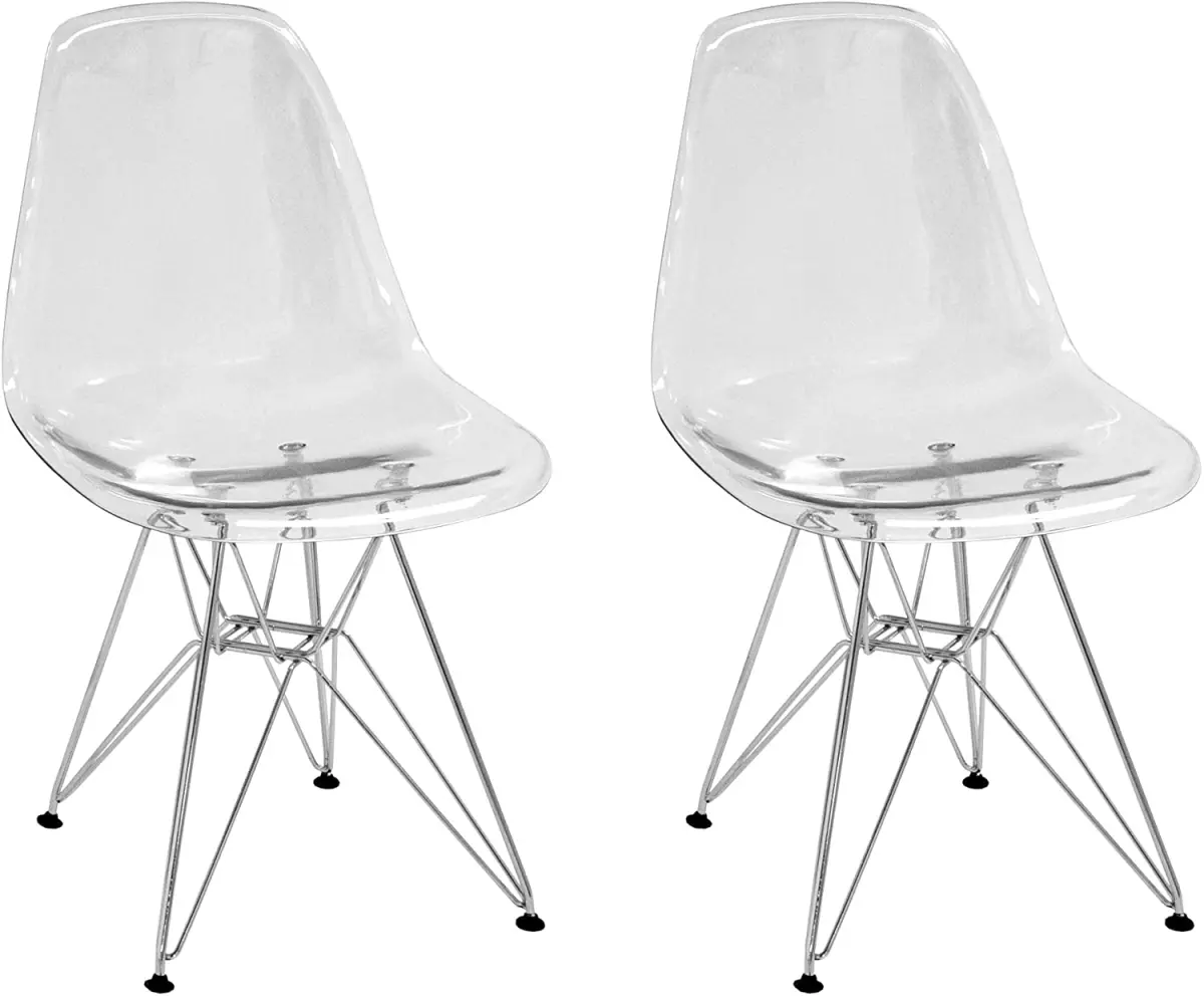 Paris Tower Acrylic Clear Dining Side Chair with Legs, Clear & Chrome - Set of 2 - Pack of 2